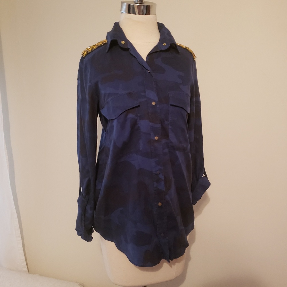 Zara Blue camo blouse with beading